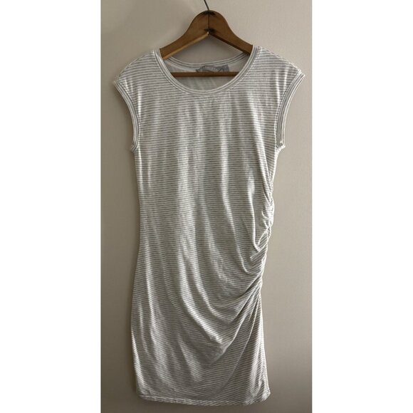 Athleta Carefree Tee Dress Gray Striped Sleeveless Ruched Tank T-shirt Small - Picture 1 of 11